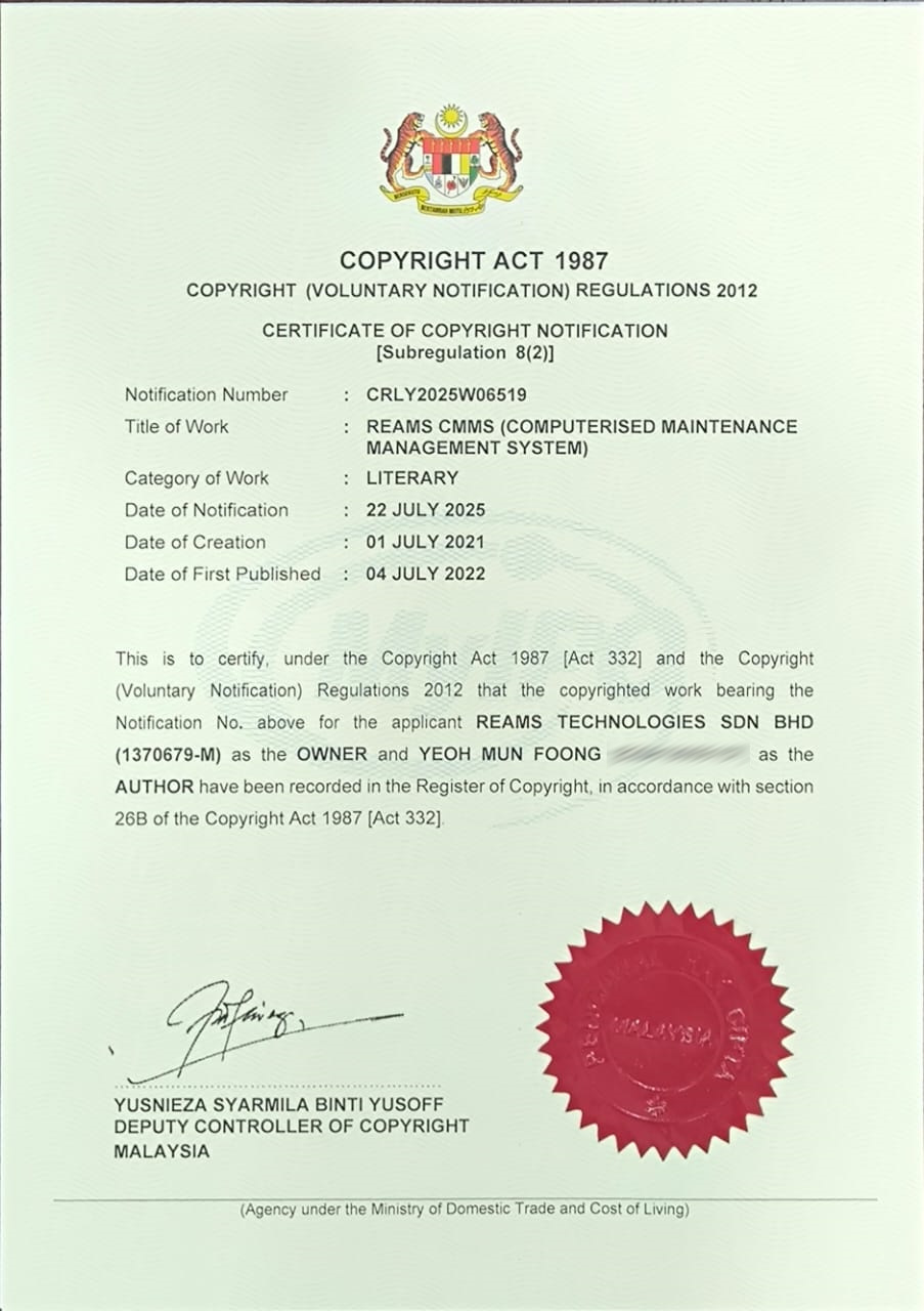 Malaysia CMMS Software - Reams Technologies Johor Bahru, JB